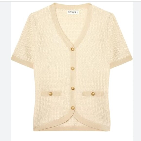GRACE KARIN Womens Summer Cardigan Sweater 2025 Button Down Short Sleeve Cropped - Picture 1 of 6